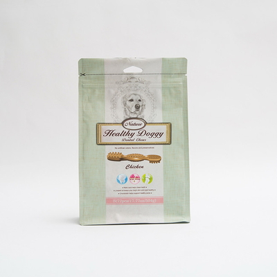 Le chienchien de sac d'emballage alimentaire d'animal familier de 17.77OZ 75mm dentaire mâche la poche de fond plat avec la tirette