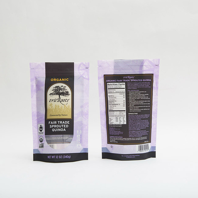 12OZ 340g sachet zip-lock d'emballage alimentaire pochette debout de tirette pour le quinoa germé
