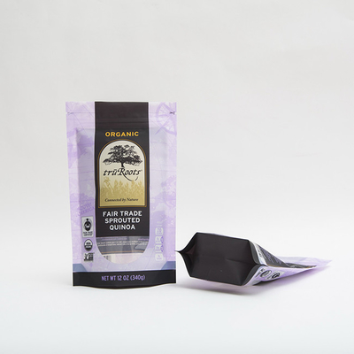12OZ 340g sachet zip-lock d'emballage alimentaire pochette debout de tirette pour le quinoa germé
