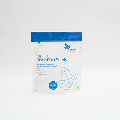 support mat de l'ANIMAL FAMILIER 500g vers le haut de noir Chia Seeds Packaging des sachets en plastique 123um
