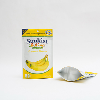1.4oz banane sèche Chips Food Packaging Recyclable Stand vers le haut des poches avec la tirette