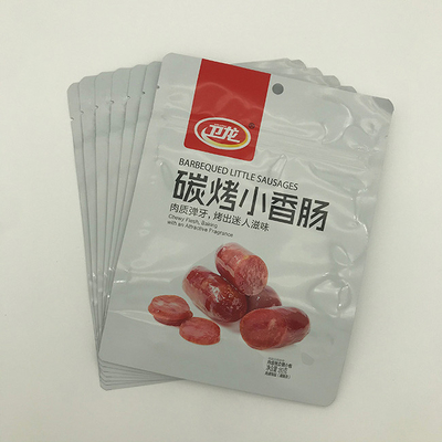 les sachets en matière plastique de 180g AL7 pour des sacs d'emballage alimentaire carbonisent la saucisse grillée avec la tirette